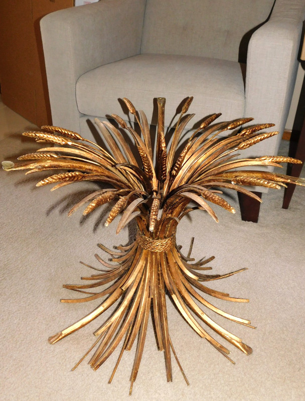 VINTAGE MCM HOLLYWOOD REGENCY SHEAF OF WHEAT GOLD METAL ACCENT TABLE BASE ONLY gallery