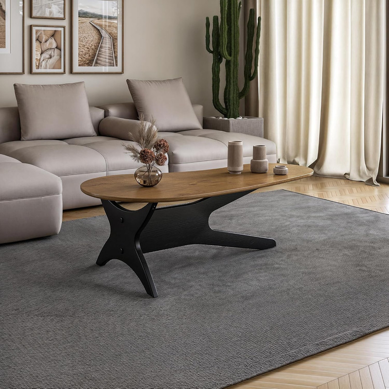 Chic Mid Century Coffee Table - Black Base with Luxurious Mocha Top