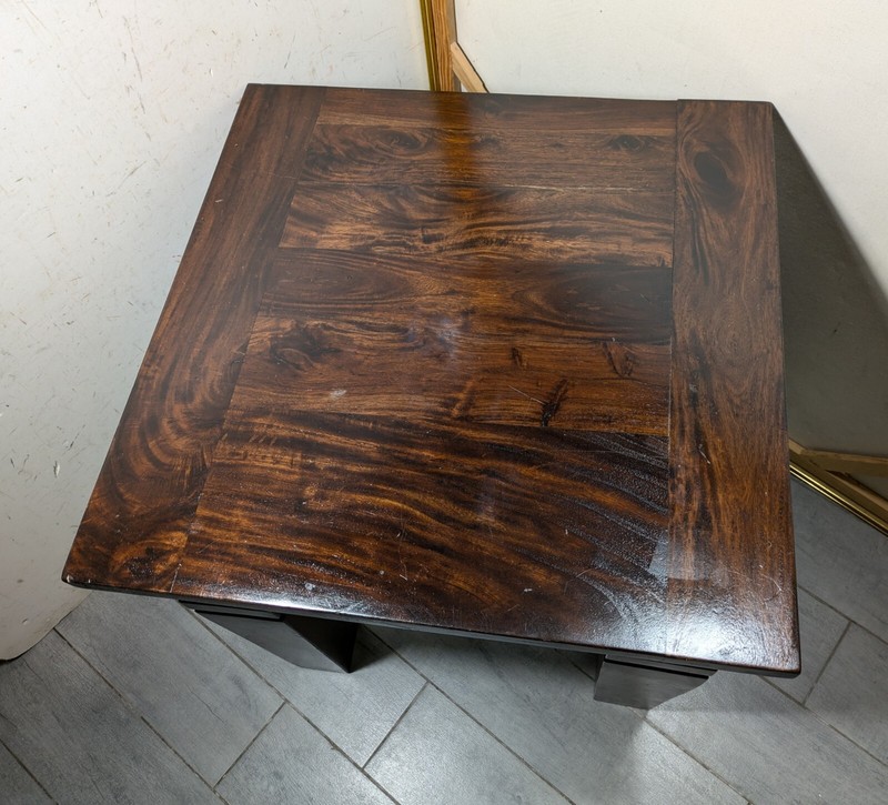 Vintage Heavy Rustic Solid Wood Asian Oriental Brutalist Side End Table W72 gallery