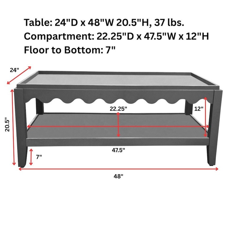 Scallop Coffee Table - Rectangular Mango Wood Side Table - Lower Shelf gallery