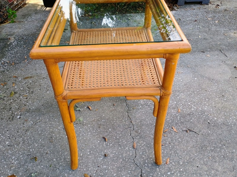 Vintage Bamboo Rattan Coffee /End Table with Glass Top gallery