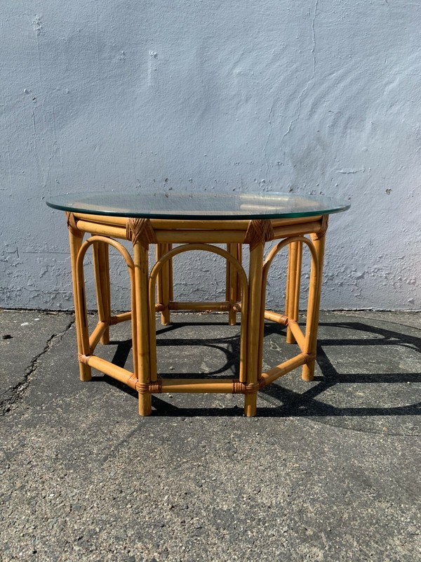 Boho Rattan Coffee / Side Table Bohemian Chic Style Accent Stand Chippendale C