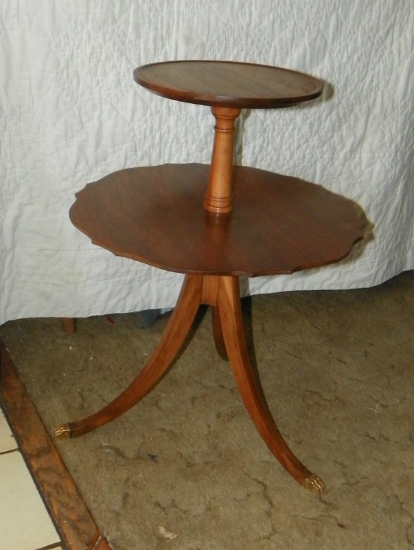 Solid Walnut 2 Tier End Table / Dumbwaiter Table (ET341)