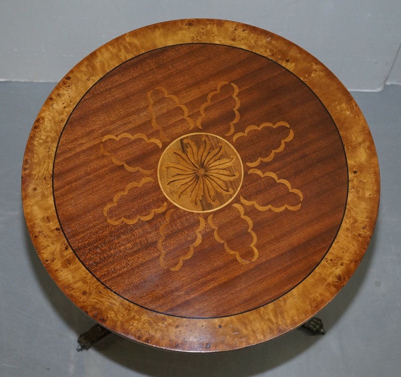 SUBLIME PAIR OF BURR WALNUT MARQUETRY INLAY LARGE SIDE TABLES LION PAW CASTORS gallery
