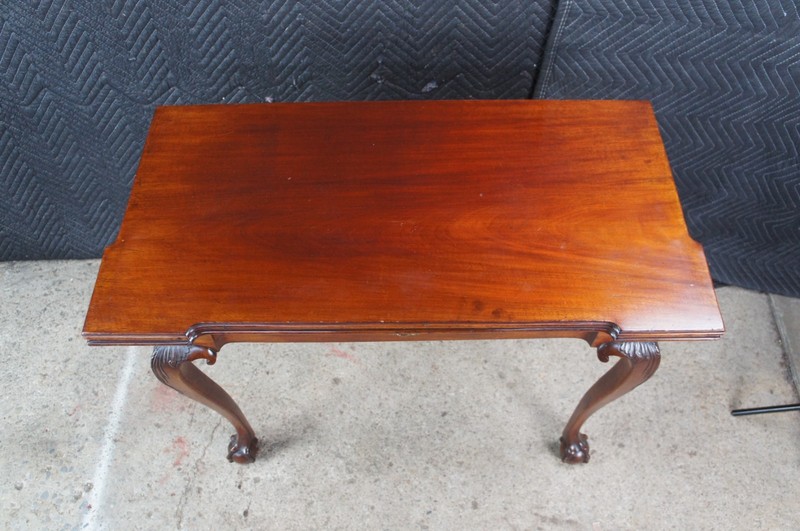 Antique George II Style Chippendale Mahogany Flip Top Claw Foot Card Game Table gallery