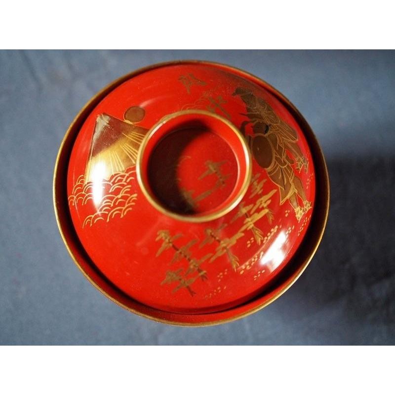 Japanese 10 Red Lacquer Bowls Fifty-three Stations 12cm (4.7in) Used gallery