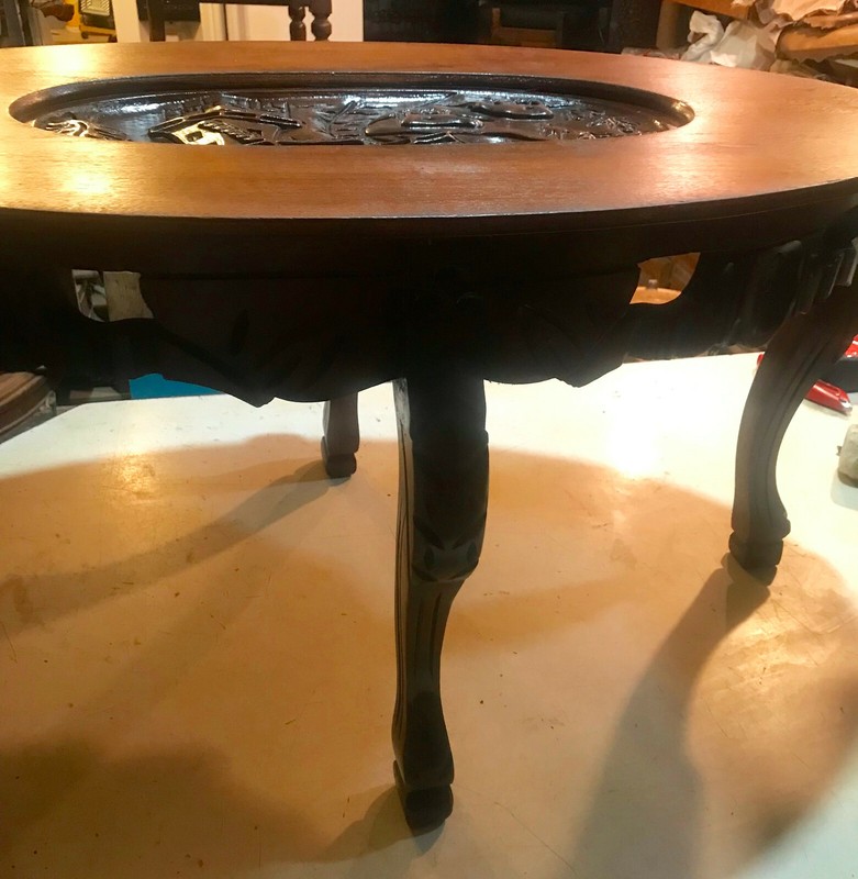 Carved Walnut Coffee Table with Glass Serving Tray (CT-137) gallery