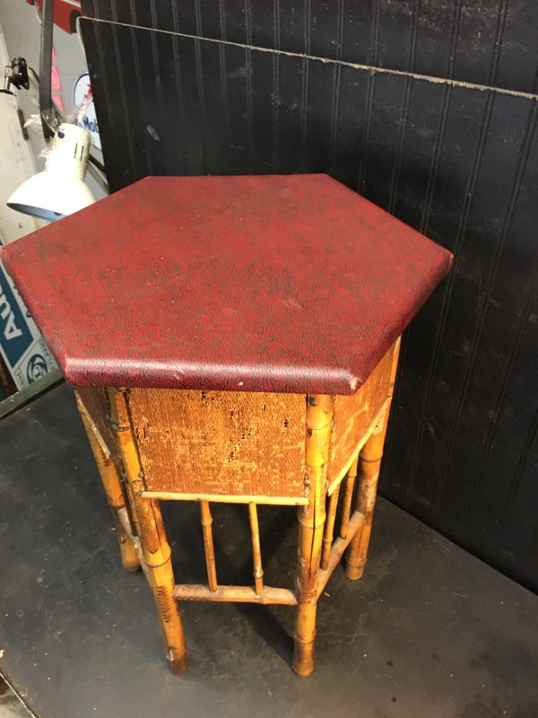 VTG 1900s Hexagon bamboo & rattan side table end table, Plant Stand , Asian 22" gallery
