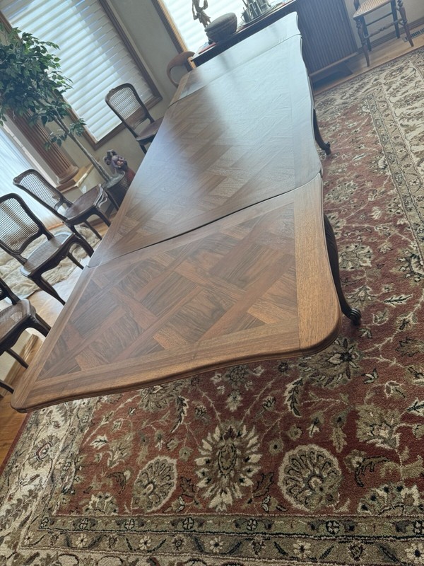 Magnificent Louis XV style Walnut Draw Leaf Table Easily Seats 10+ gallery