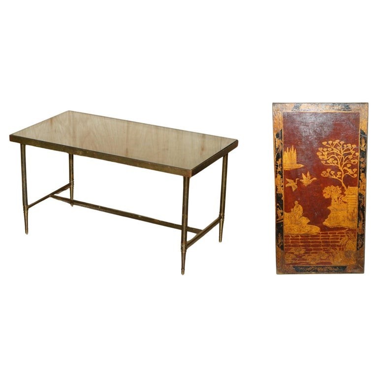 STUNNING 1970’S VINTAGE FRENCH GILT & LACQUERED CHINESE CHINOISERIE COFFEE TABLE
