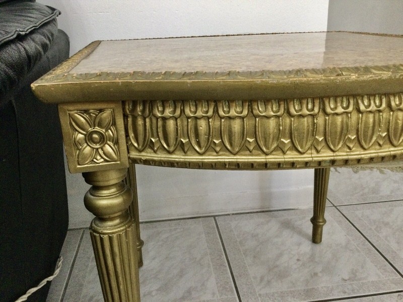 Modern Louis XVI Style Giltwood Side Table-Faux Marble Top- gallery