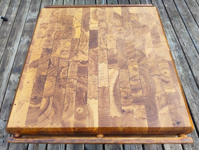 Antique 1920s Solid Maple Butcher Block Table Refinished - on Casters gallery