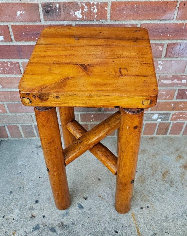 Vintage Maple Plant Fern Stand Stool Pedestal Table Log Style