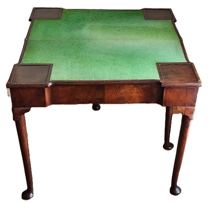 Game Card Table, 1740 Queen Anne, England, Mahogany, Foldover, Ext Corners, 32"w gallery