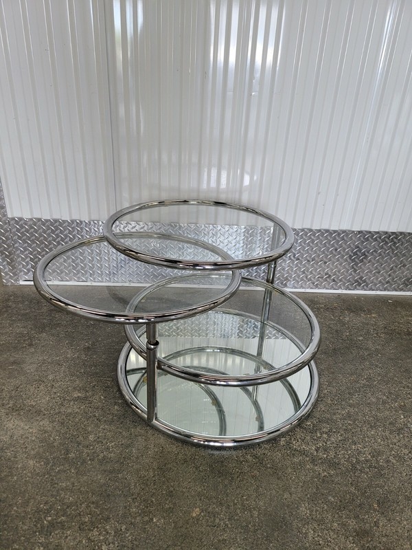 1970'S SPACE AGE CHROME ROUND SWIVEL FOUR TIER TABLE gallery