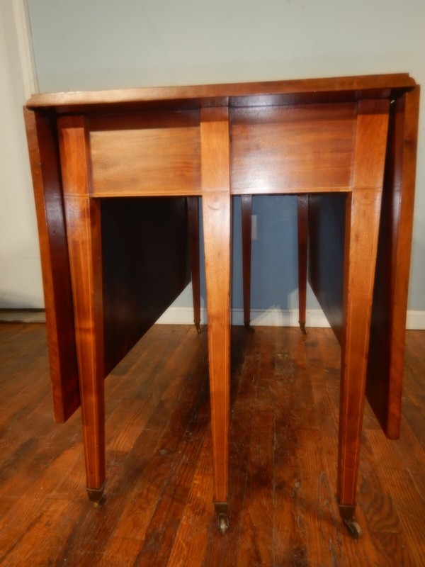 Antique Inlaid Hepplewhite Drop Leaf Table Double Gate Leg Mahogany gallery
