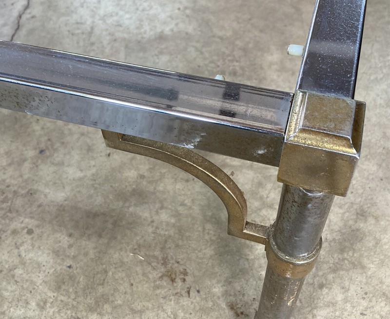 Maison Jansen -Style Brass Greek Key Coffee Table Some Pitting NO glass Top gallery