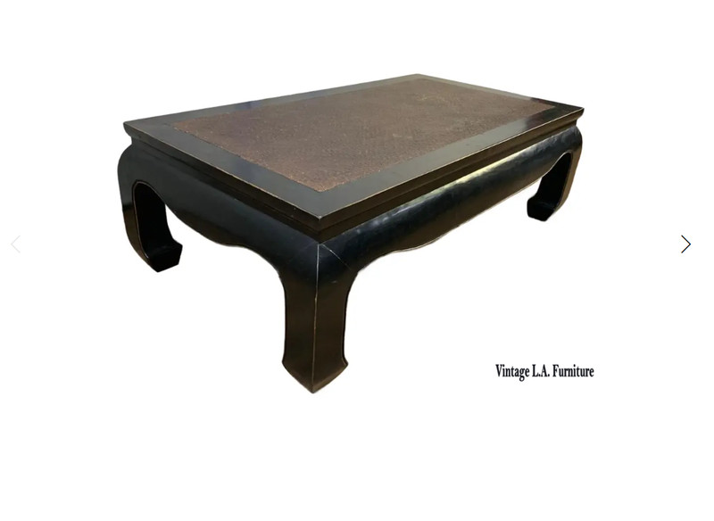 Vintage Oriental Chow Leg Black Cocktail Coffee Table w Rattan Top Chinoiserie