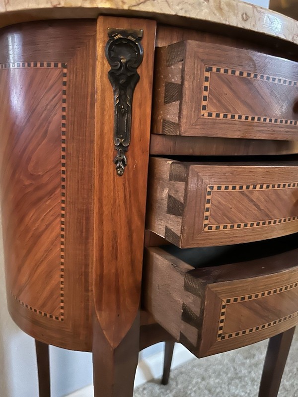Antique 1920s Louis XV French Walnut Side Table w/Ormolu Bronze Marble France gallery