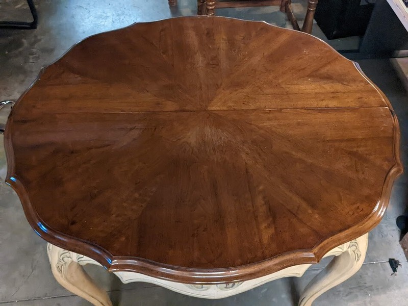 Elegant Louis XV Style Oval Dining Table with Ivory Painted Base and Two Leaves gallery