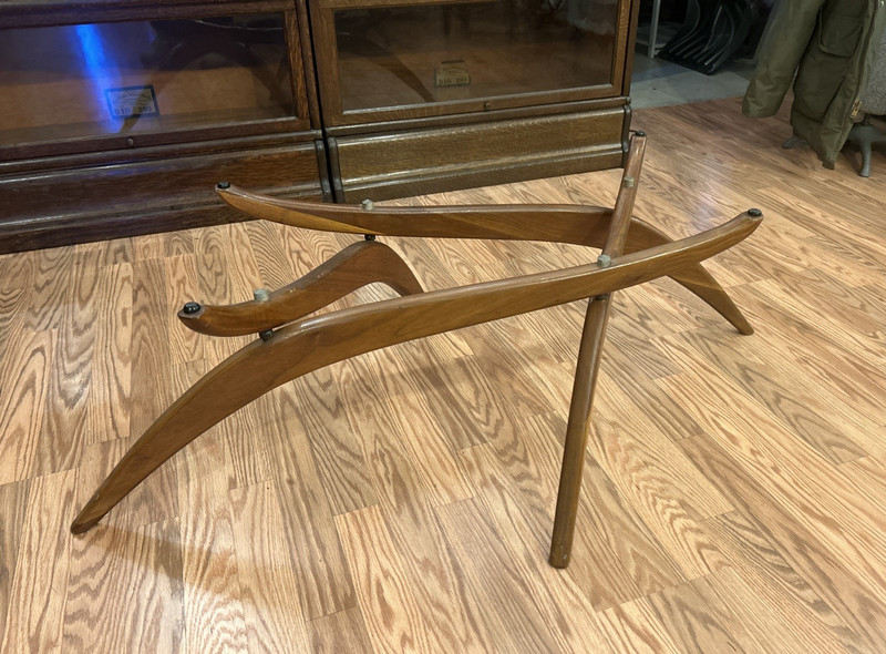 Mid Century Modern Forest Wilson Oval Glass Top Walnut Coffee Table 53" Long gallery