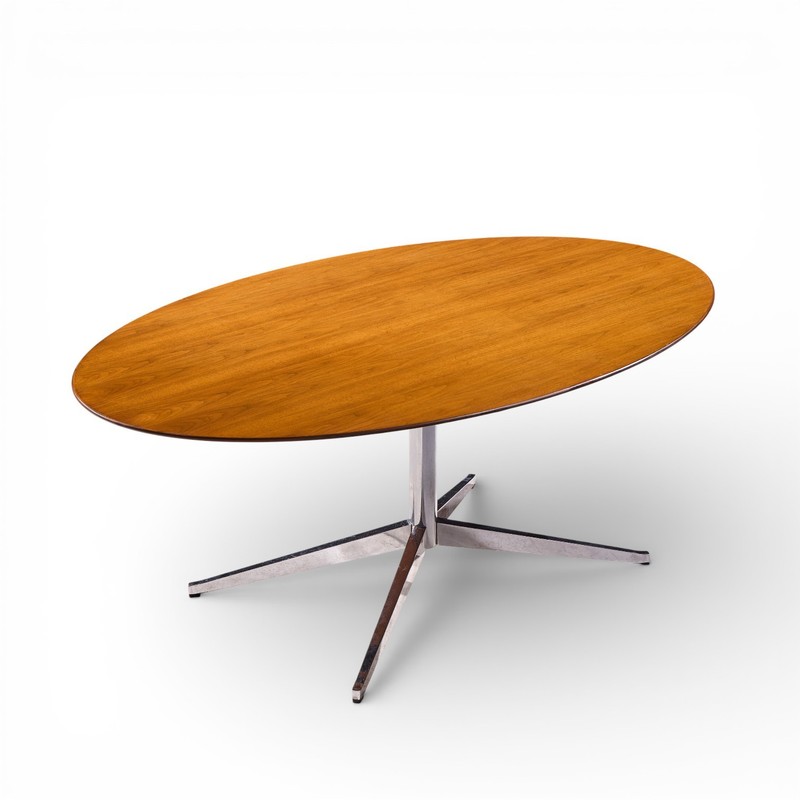 Florence Knoll Mid Century Walnut and Chrome Dining Table gallery