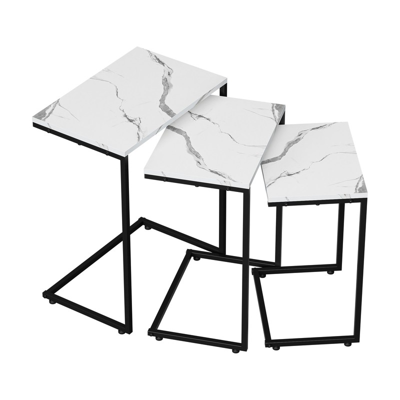 Nesting Coffee Tables End Tables Set of 3 Industrial Stacking Side Tables White
