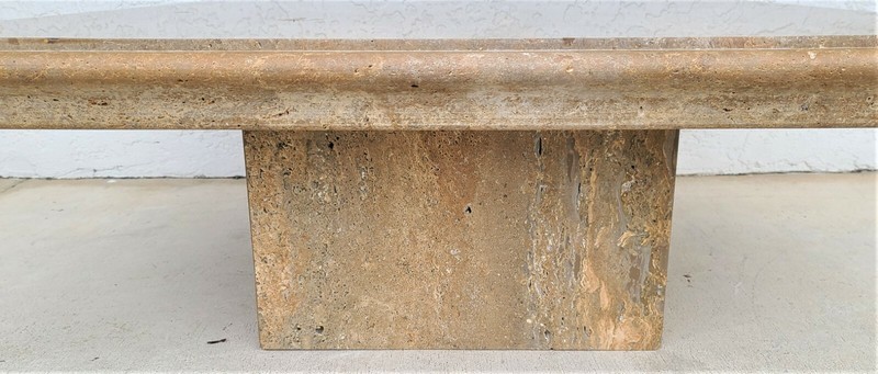 MCM Walnut Travertine Marble Cocktail Coffee Center Table gallery