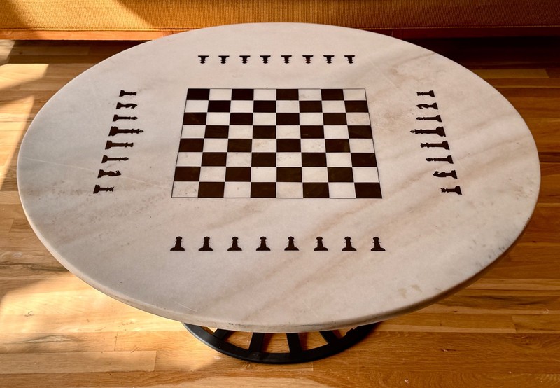 Italian Pietra Dura Inlay Marble Chess Board Tulip Coffee Game Table Vtg Mcm Old gallery