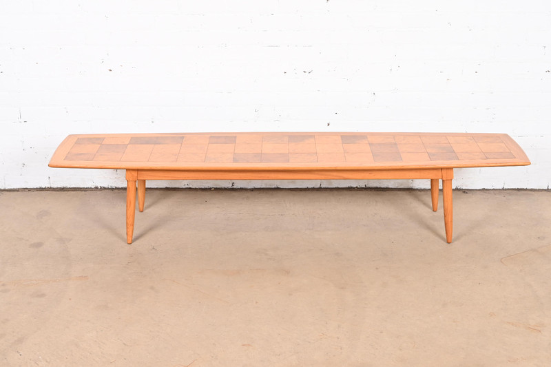 Tomlinson Sophisticate Mid-Century Modern Patchwork Burl Wood Coffee Table gallery