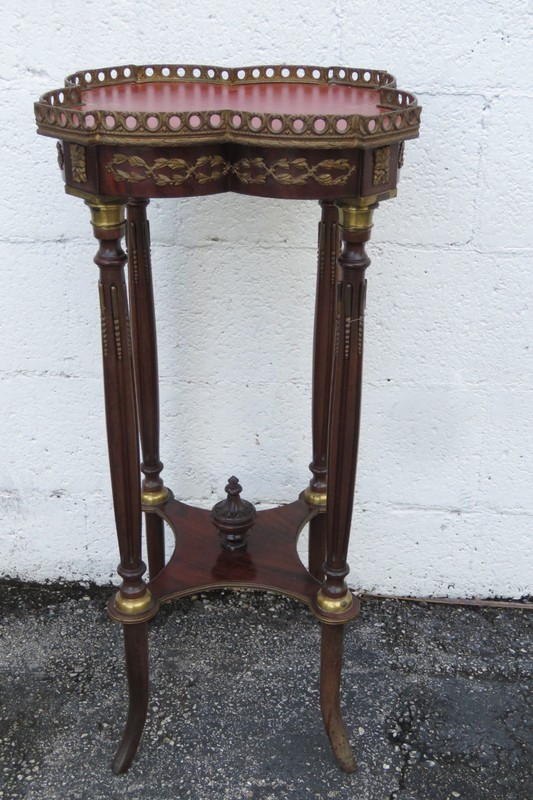 French Leather Top Inlay Tall Brass Apron Plant Statue Stand 6087 gallery