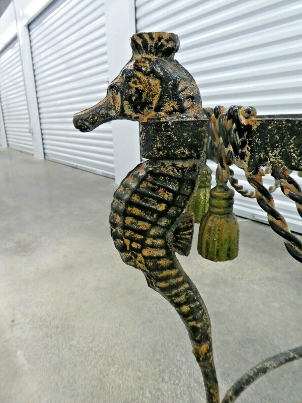 WROUGHT IRON SEAHORSE AND STARFISH CONSOLE TABLE ON TERRAZZO PLINTHS gallery