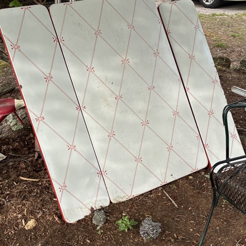 Antique retro Kitchen Table Red White porcelain top