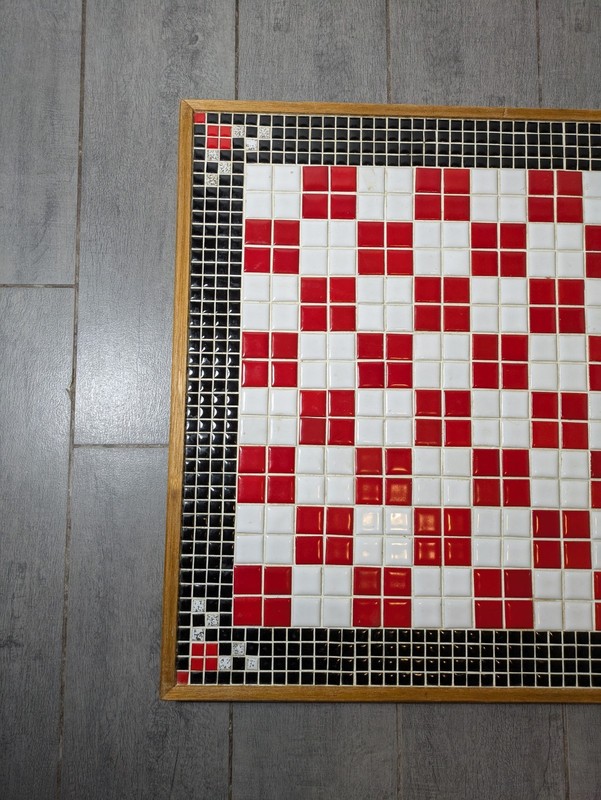 Vintage Ceramic Tile Mosaic Table Top Panel Wall Art Chess Geometric Wood Frame gallery