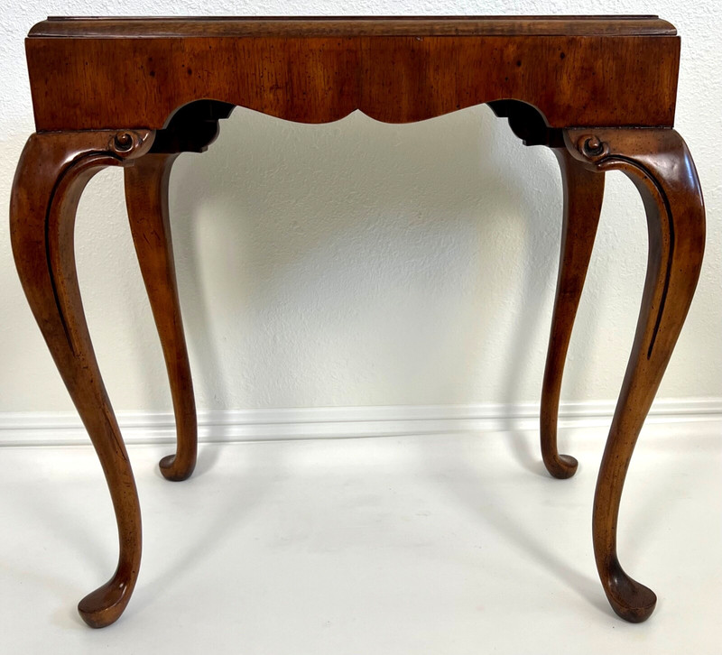 Vintage Walnut & Burl Banded Regency Style Side Table with Pull-Out Tray gallery