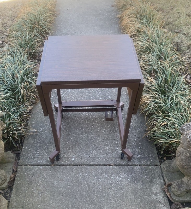 Vintage Industrial Drop Leaf Top Metal Rolling Typewriter Stand Table Desk Nice!