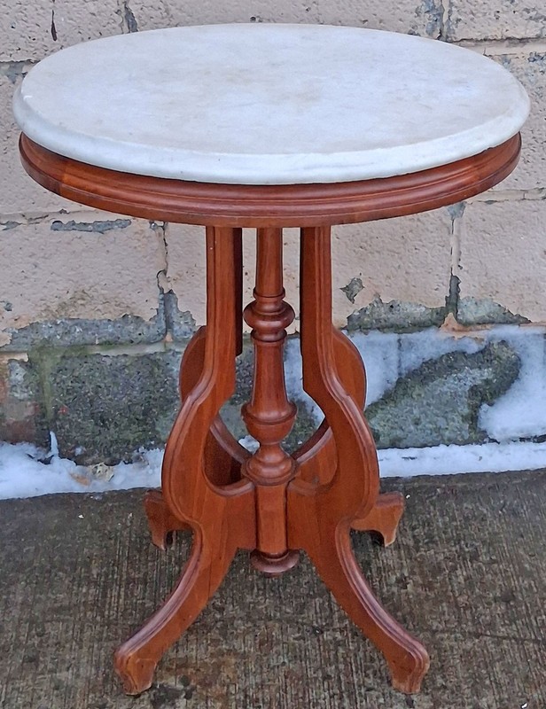 Antique Vintage Victorian Solid Maple Oval Marble End Accent Table Nightstand gallery