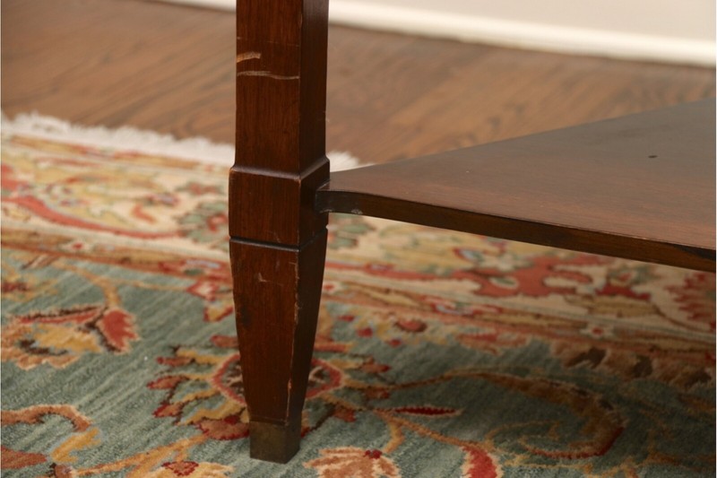 Vintage Mahogany Triangular Two Tier Marquetry Side Table gallery
