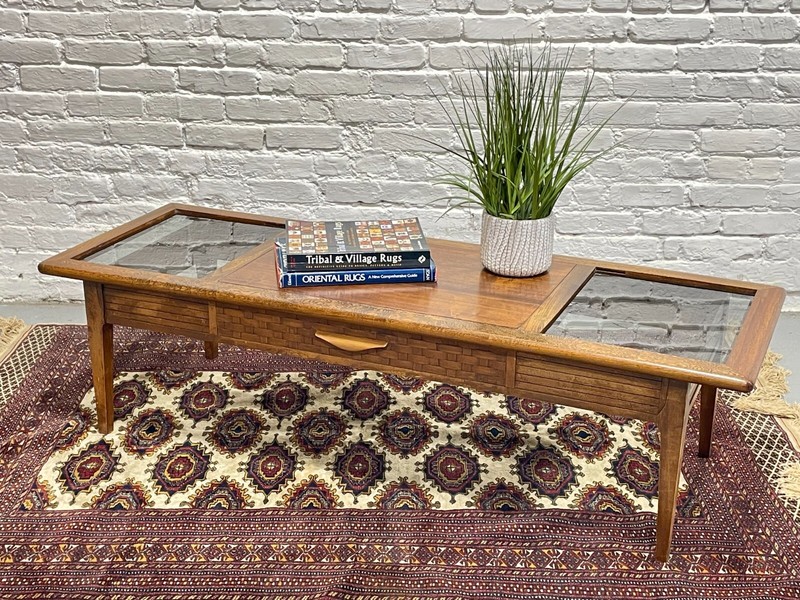 Mid Century Modern Walnut + Smoked Glass COFFEE TABLE by Lane Furniture