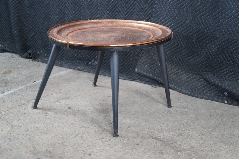 Turkish Hammered Copper Round Coffee Side End Tray Table Plant Stand 26" gallery