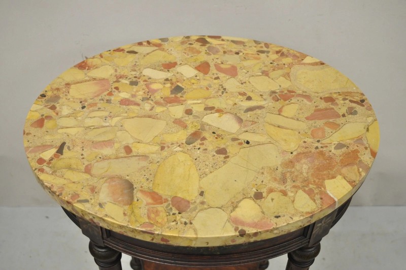 Antique French Louis XVI Style Victorian Oval Marble Top Accent End Side Table gallery