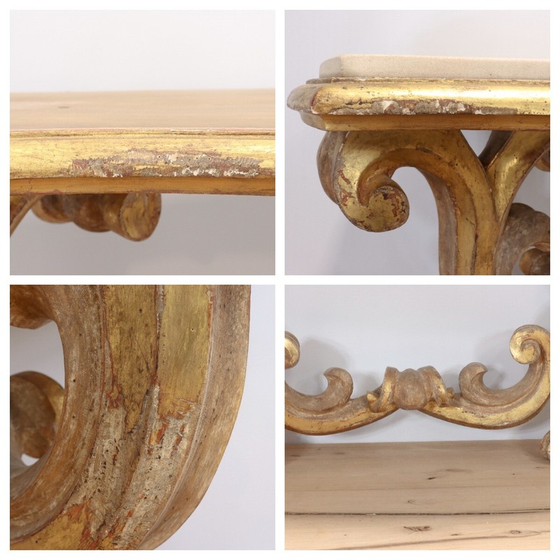 Gessoed & Gilt Rococo / Louis XV Style Demilune Console Table with Limestone gallery