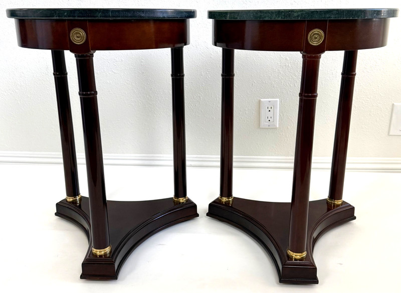 Bombay Co French Empire Neoclassical Style Mahogany Marble Side Table, a Pair gallery