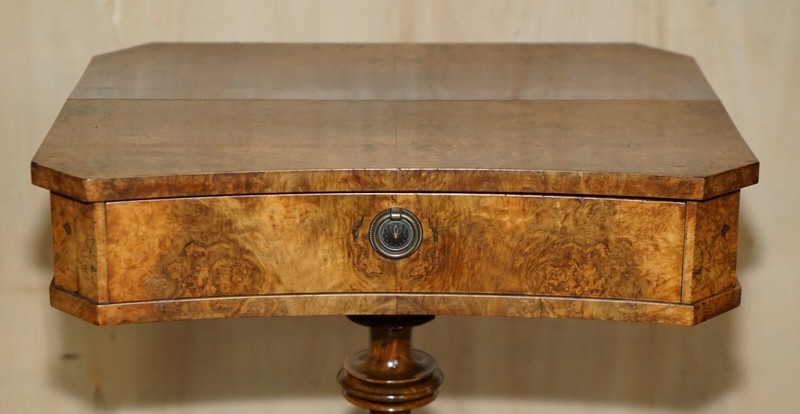 EXQUISITE QUALITY WILLIAM IV CIRCA 1830 BURR WALNUT SIDE END WORK SEWING TABLE gallery