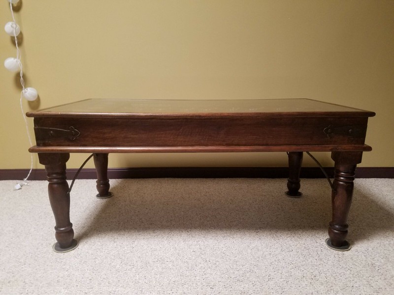 Indian Teak Wood Coffee Table with tile inlay and matching end tables gallery