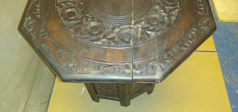 Beautiful Antique Carved Anglo Indian Octagonal Folding Table # (A-1) 21"L 19"H gallery