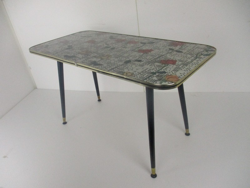 Vintage Coffee Table Side Occasional Table Modernist Retro Rose Pattern Domino gallery