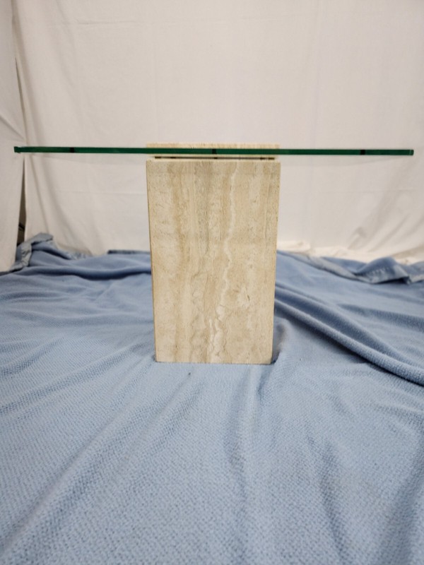 Travertine Coffee Table Unusual Cover Over Glass RARE! gallery