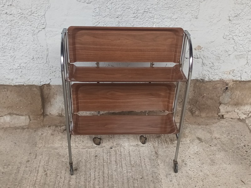 Dinett Serving Cart Tea Cart Table Side Table Walnut Bar Chrome 70s 18 gallery