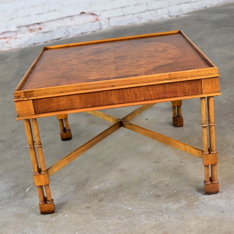 Mid-Late 20th Century Baker Furniture Campaign Style End Table Faux Bamboo Legs gallery